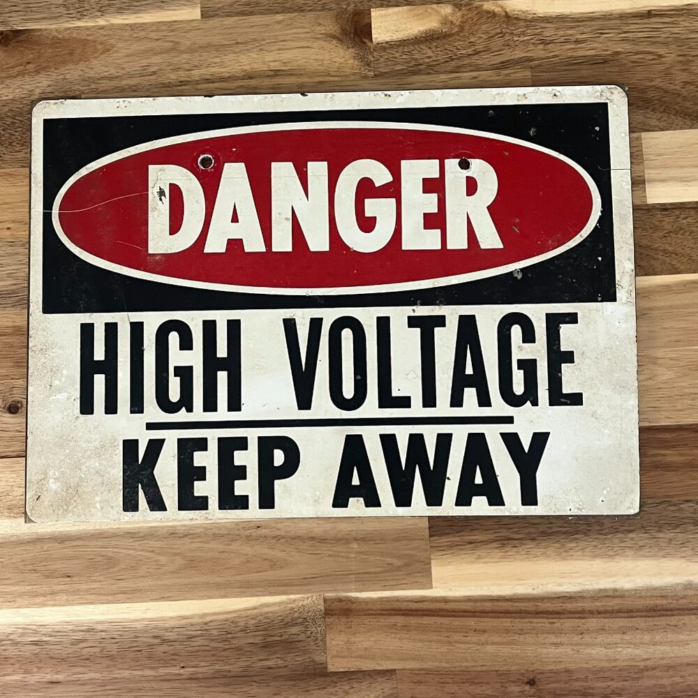 Vintage Work Sign Danger High Voltage Keep Away Garage Industrial Shop Man Cave